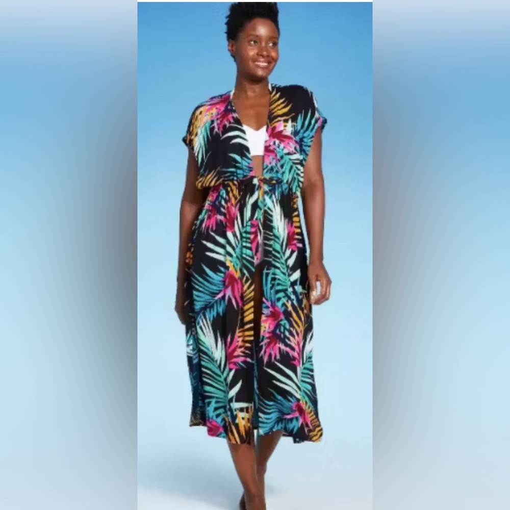 Kona Sol L/XL Beachy Cover-Up Tropical Floral Print